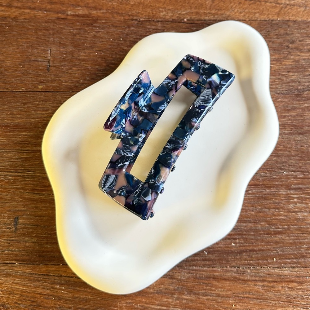 Marbled Navy and Pink Rectangle Hair Clip